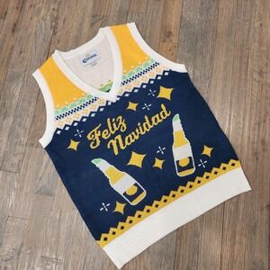 Corona Beer Knit Mens Sweater Vest Christmas Feliz Navidad Size Medium Cerveza‎